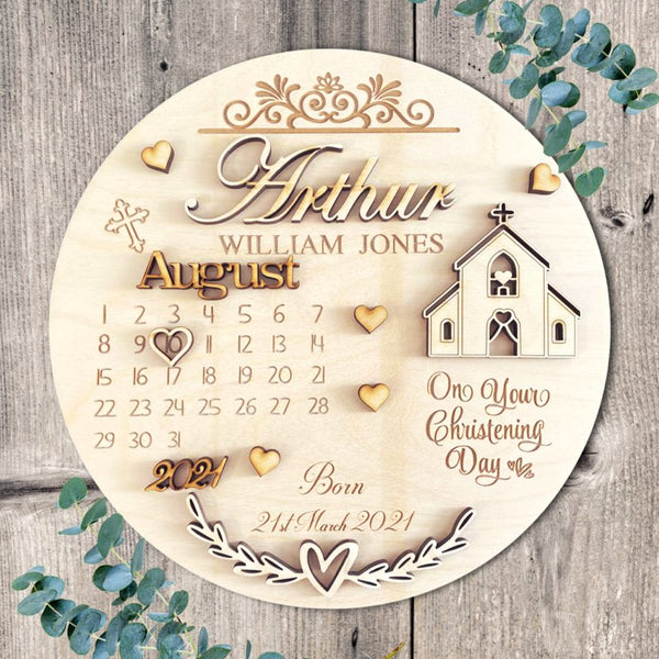 Personalised Christening Day Round Plaque