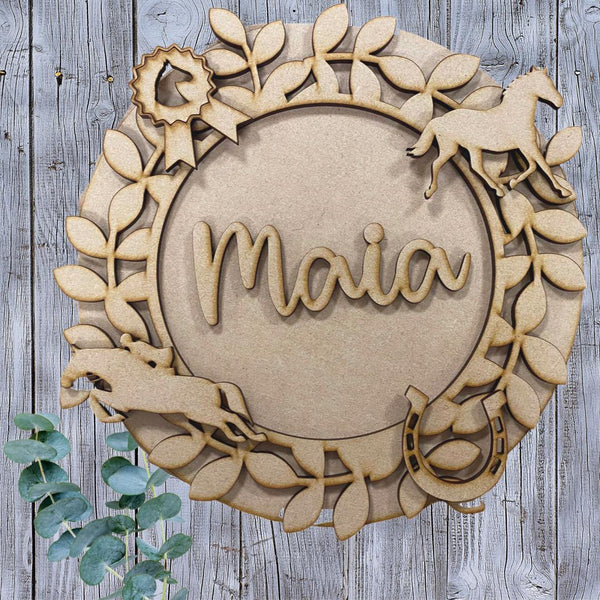 Personalised Horse Riding MDF Leafy Round craft pack