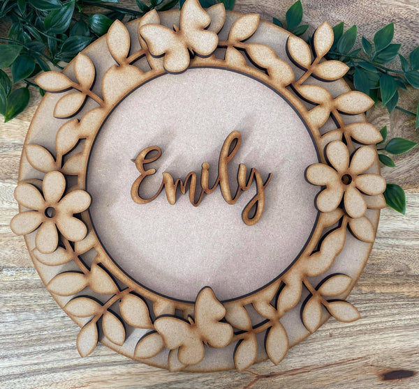 Personalised flowers and butterly kids door plaques mdf craft blanks